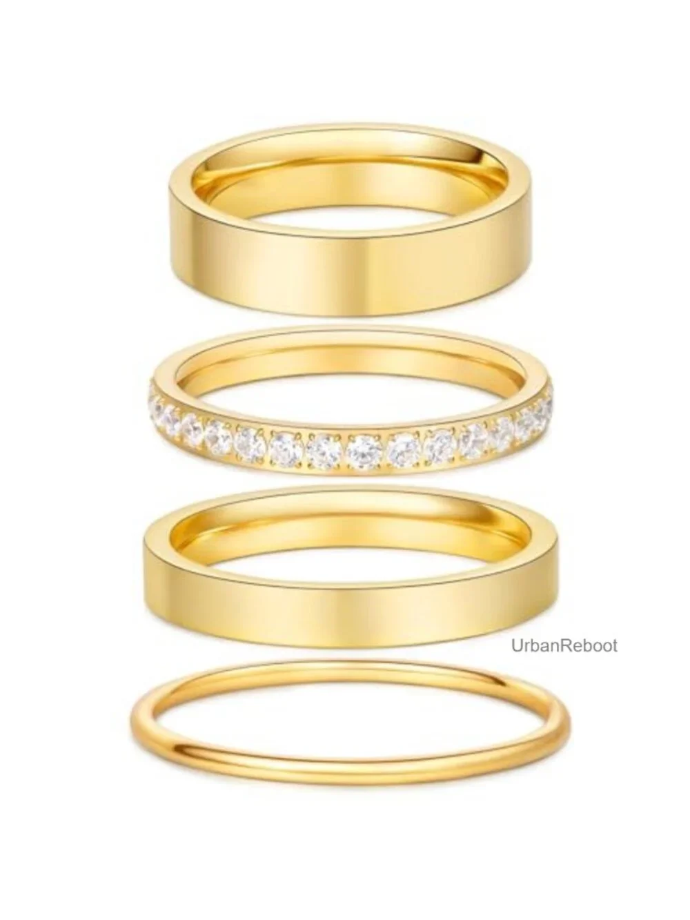 14k Gold Filled Titanium Steel Stacking Rings Set CZ Wedding Bands
